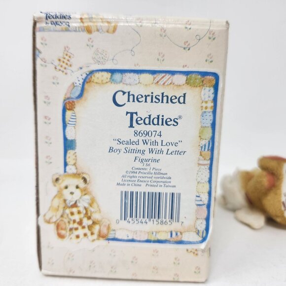 1994 Cherished Teddies 869074 "Sealed With Love" Boy Sitting With Letter Figurin - Picture 3 of 12